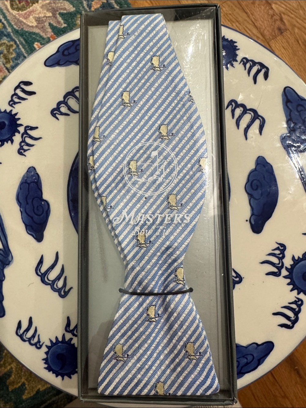 Masters Blue Striped Bow Tie with Embroidered Masters Logo